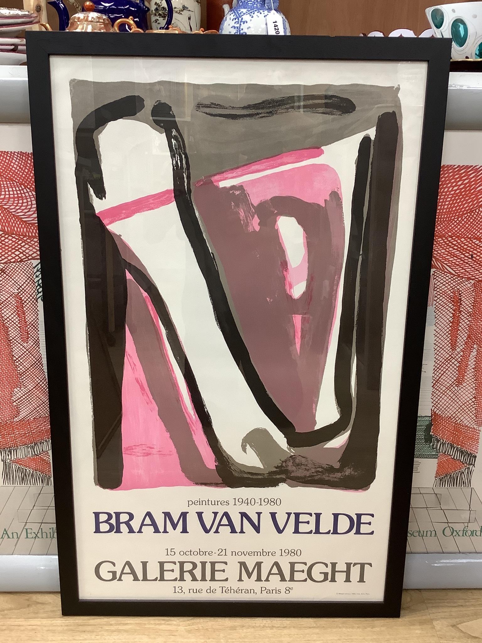 After David Hockney, Ashmolean Museum lithographic poster and a Bram Van Velde gallery lithographic poster 75x94cm & 67x52.5cm